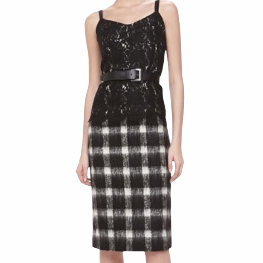 Michael Kors Black and White Brushed Buffalo Check and Lace Sleeveless Dress 4